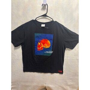 Zara Mens Black T-Shirt With Graphic Skull Print Red Label Size XL